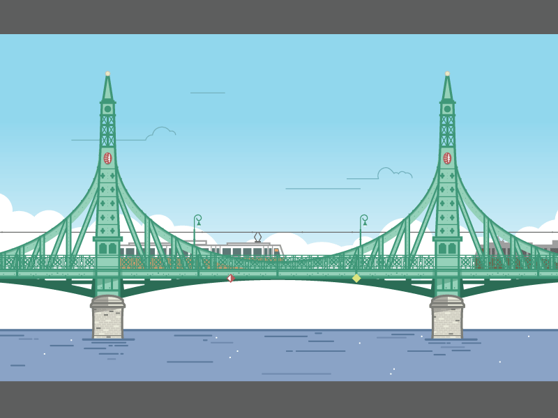 Liberty Bridge bridge budapest illustration tramway
