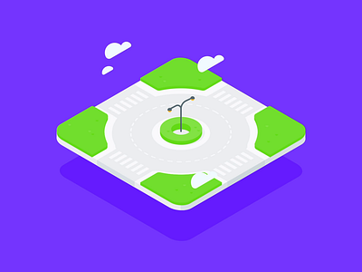Floating roundabout after effect animation clouds illustration isometric road