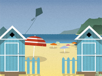 Mondello beach illustration sicilia umbrella
