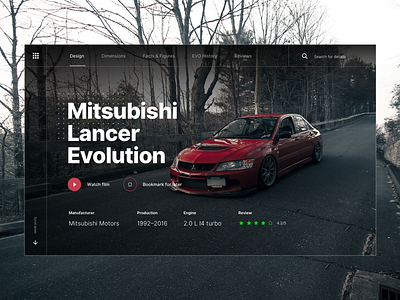 Mitsubishi Lancer Evo Landing Page cars design evo hero lancer landing page mitsubishi sketch ui
