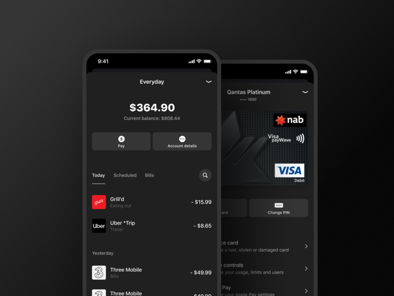 NAB • Dark Mode bank bank app bank ui banking banking app banking ui banking ux dark dark app dark bank dark mode dark theme dark ui finance finance app fintech mobile app money money app