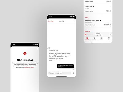 NAB • Live Chat accessibility accessible app assistant bank banking banking app chat chat ui customer service finance help live chat live chat ui mobile money service