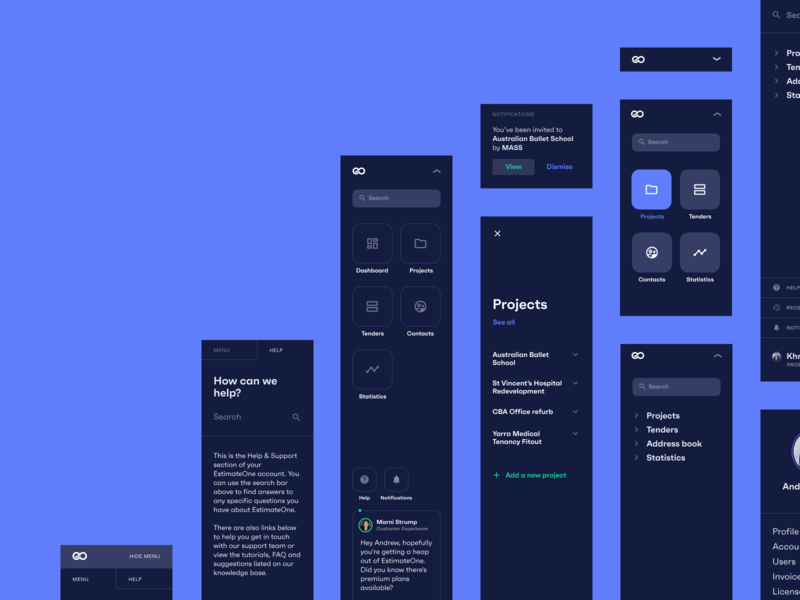 EstimateOne • Navigation Concepts menu navbar navigation navigation bar navigation drawer navigation menu projects search sidebar sidebar menu sidebar navigation