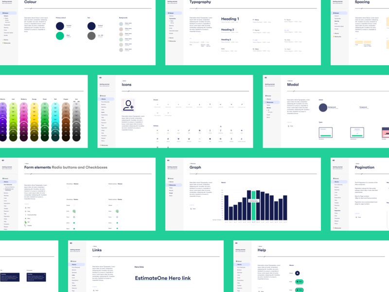 EstimateOne • Design System accessibility accessible buttons colours design system form elements grah icons links spacing system typography ui