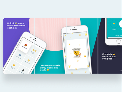 App Store Screens — Study Melbourne accessible app app store card ui emojis gamify international mobile screens student study studying ui ux