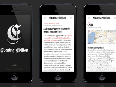 Evening Edition App Concept black editorial ios media mobile news white