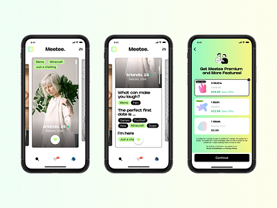 Meetee. - Dating app app dating datingapp gradient green ios love ui design ui ux uxdesign