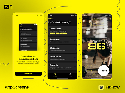 FitFlow - AppScreens app branding design fitness fitness app icon logo minimal typography ui ux