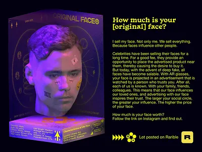 NFT - How much is your [original] face? 3d art 3d artist 3d face art auction design ethereum foundation konturpasha nft nftauction opensea pashakontur rarible rariblecom spline twitter typography