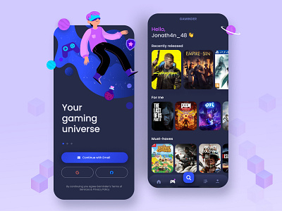 Gaminder App collection collector dark dark app gaming jeuxvidéo mobile purple ui uidesign videogame videogames