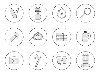 Camping Icons camping flat grey icons illustrator outline set vector