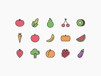 Fruit & Veggie Icons bio fruits green healthy iconography icons linear simple vector vegetables