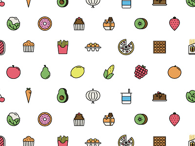 Food Icons bio food fruits green healthy icons linear icons pattern seamless pattern vector