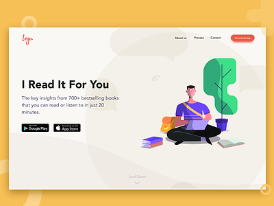 Landing page design for Book Summary App book book app book summary landing design landing page landing page concept read read more reader reading reading app