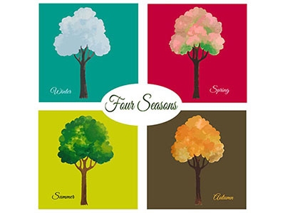 Four Seasons Water Color Vector Set autumn drawings four seasons hand drawn seasonal spring summer trees vectors watercolor winter