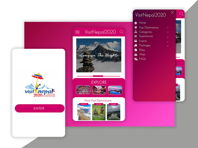 Visit Nepal 2020 mobile app app design design gradient background gradient design mobile app design mobile ui photoshop travel travel app travel guide typography ui