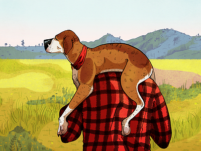 Across the Field art countryside design dog field illustration landscape mixed media photoshop plaid