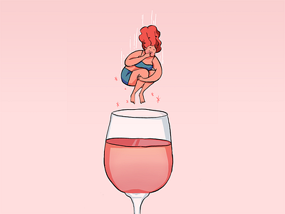 Rosé Time alcohol character editorial illustration lady pink rose wine