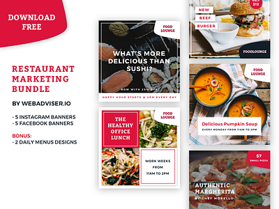 #SmallBusiness - Restaurant Marketing Bundle banners bundle facebook instagram marketing small business