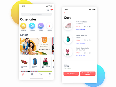 Self Checkout for Retail Store. back end bill cart categories checkout checkout form ecommerce gradient ios iphonex items mobile money payment retail self selfcheckout shopping shopping cart store