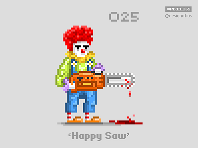 #pixel365 Num. 025: ' Happy Saw' character clown illustration pixel pixelart