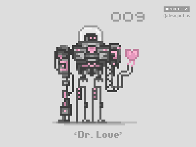 #pixel365 Num. 009: 'Dr. Love' character illustration love pixel pixelart robot