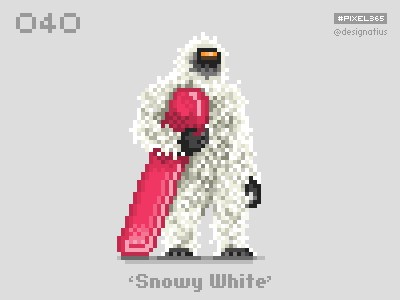 #pixel365 Num. 040: 'Snowy White' character illustration pixel pixelart snow snowboard yeti