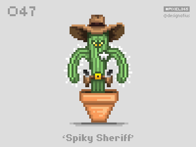 #pixel365 Num. 047: 'Spiky Sheriff' cactus character cowboy illustration pixel pixelart sheriff
