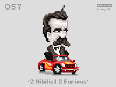 #pixel365 Num. 057: '2 Nihilist 2 Furious' cars character history illustration nietzsche nihilism philosophy pixel pixelart