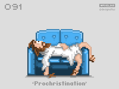 #pixel365 Num. 091: 'Prochristination' blue character christ illustration jesus pixel pixelart procrastination sofa