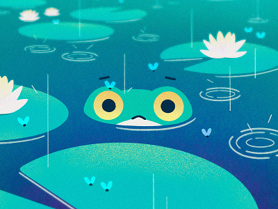 PONDering Existence anxious cute flies frog illustration lotus pond procreate rain sad