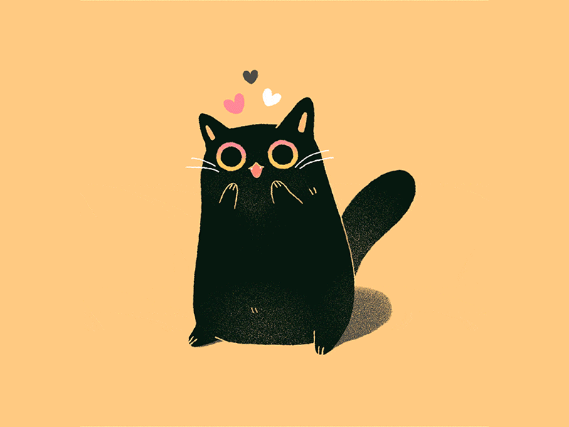 Fuzzball in Love animation black black cat cat cute cute illustration fuzzball gif in love kitty yellow