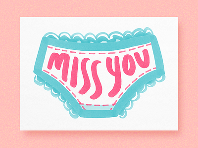 Miss You cheeky cute greeting card illustration love miss you naughty panty underwear