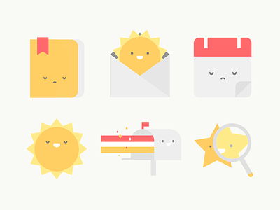 App Illustrations address book app design calendar illustration magnifying glass mailbox product icon star sun