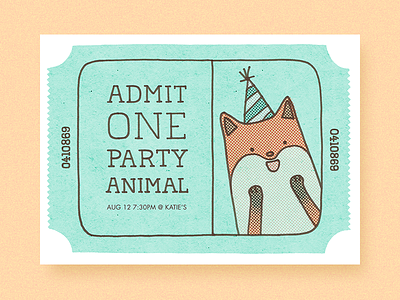 Admits One birthday card design cute fox greeting card illustration invitation party ticket