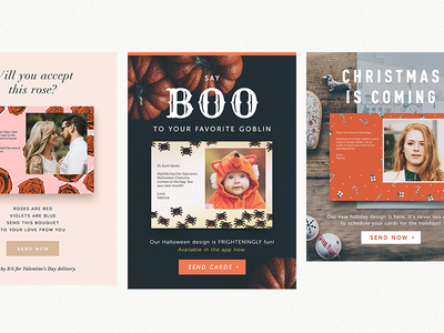 Seasonal Emails boo christmas design email halloween layout marketing seasonal valentine