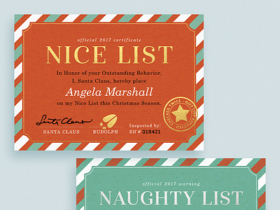 Nice & Naughty List certificate christmas design greeting card holiday naughty nice santa stamp typography