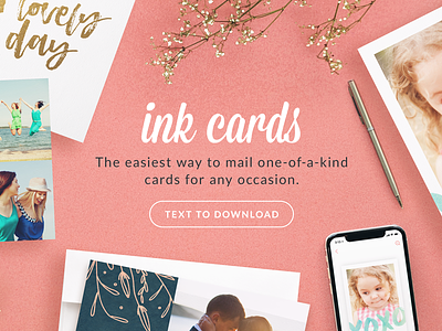 Ink Cards Website Prototype design flat lay header ink cards layout pink prototype typography website