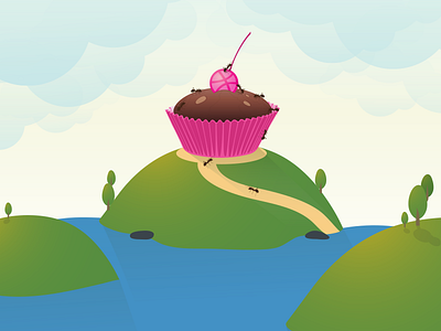 Hi Dribbble cake clouds cupcake dribbble illustration invite trees