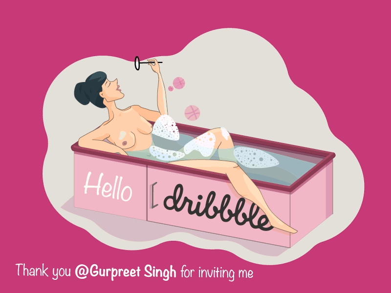 Hello Dribbble bathroom first shot soup bubble woman