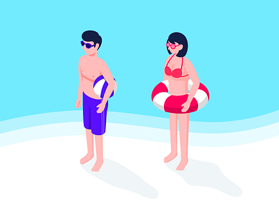 Summer beach bikibi blue couple illustration nature ocean summer