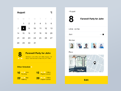 Calendar App app black calendar concept events ios mobile schedule social yellow