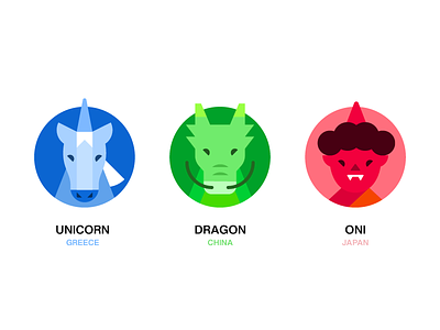 Mythological Creatures Icon color creatures dragon icon icon set illustration mythological oni unicorn