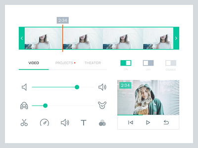 UI Kit for Video Editing App android bar clean edit green icon ios switch ui ui kit video white