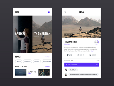 Movie Streaming App app black clean ios minimal minimalism minimalist mobile movie purple streaming