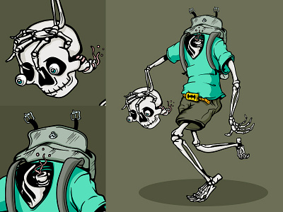 Bowler backpack batman skeleton skull spine vector