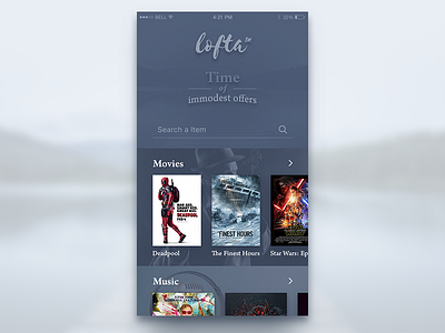 Store. Main Screen. app e shop main menu movie music search simple store ui ux