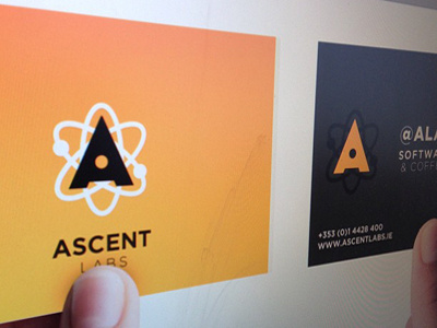 Ascent Labs Business Cards atom brand design business cards nuclear yellow