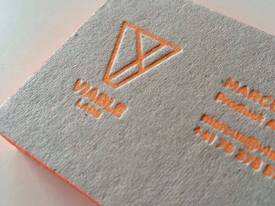 Letter press details business card letterpress orange printing recycled