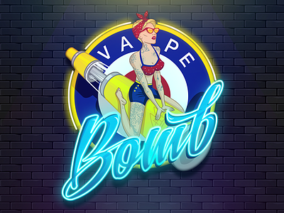 Vape Bomb branding design illustration logo pin up pinup girl tatto vape vaper vector
